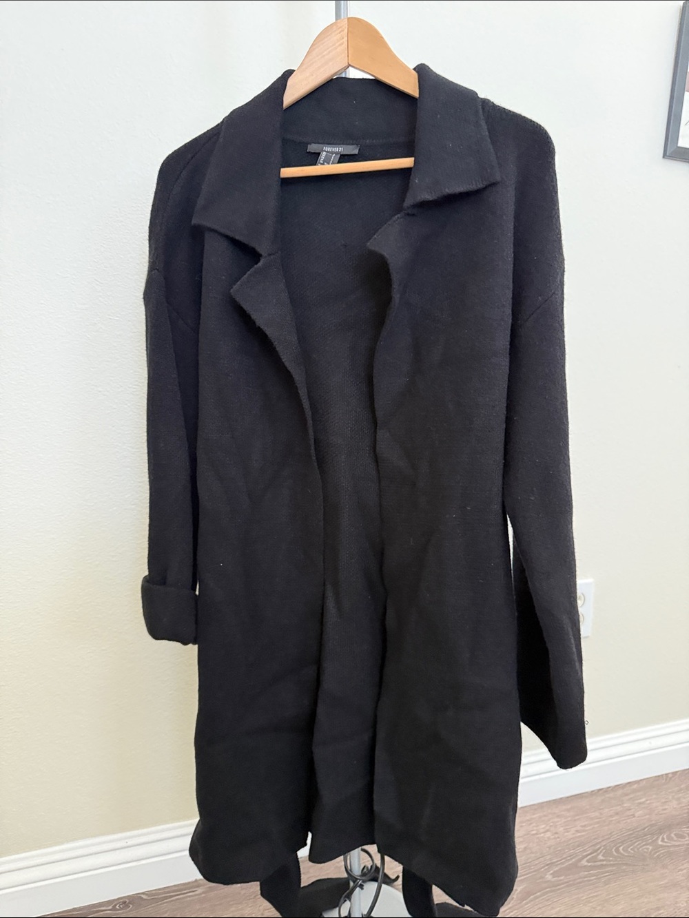 Forever 21 Black Open-Front Tie-Waist Cardigan